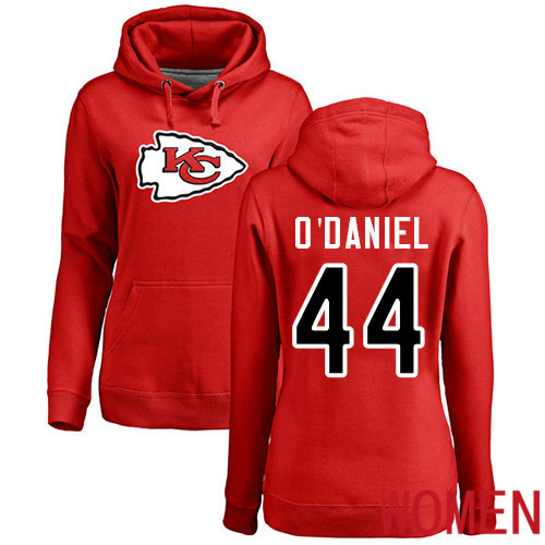 Women Kansas City Chiefs #44 ODaniel Dorian Red Name and Number Logo Pullover NFL Hoodie Sweatshirts->nfl t-shirts->Sports Accessory